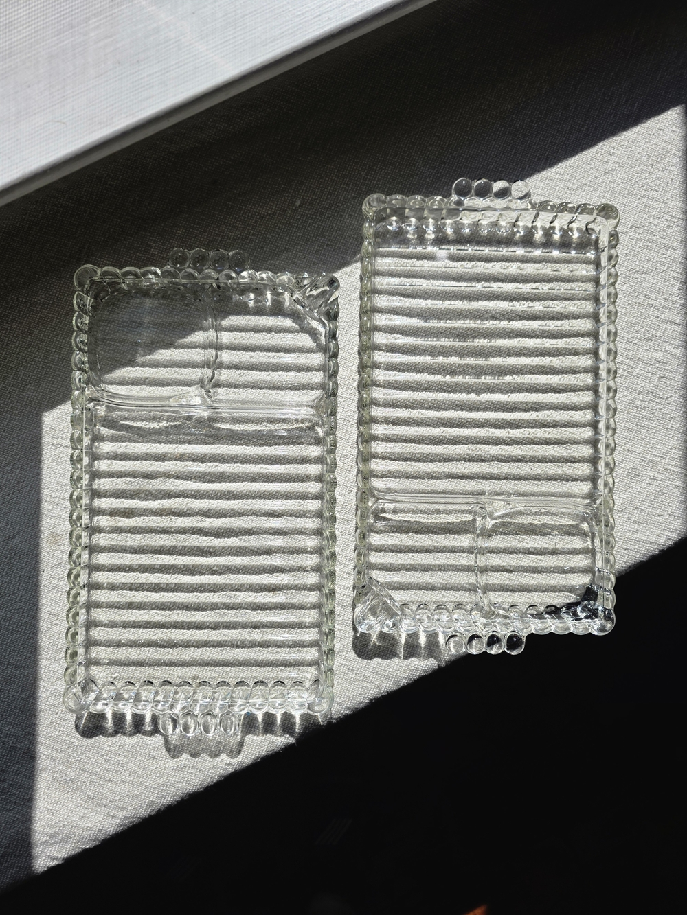 Vintage Hazel Atlas Sip & Smoke Glass Snack Trays - Set of 2